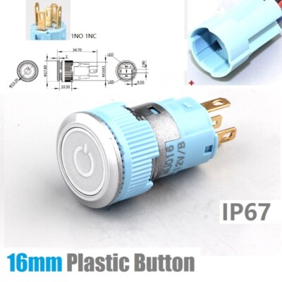 16mmTri-color LED Silver Plastic1NO1NC3ARing LED+Power Symbol Push Button Switch