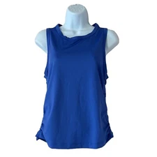 Layer 8 Performance Tank Top Blue Women Large Running Workouts Side Cord Locks