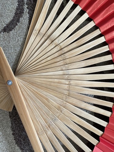 Wall Fan Chinese water color original Hand painted Large Bamboo frame 48x26" - Picture 10 of 12