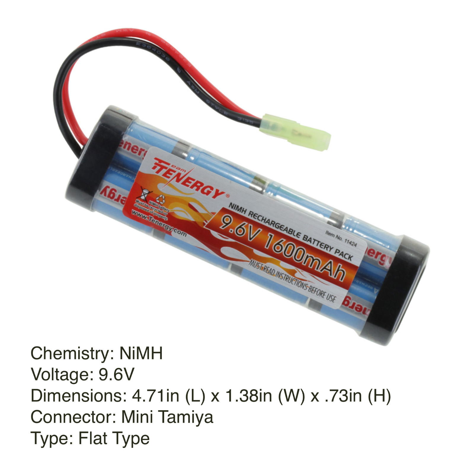 Tenergy 9.6V NiMH Airsoft 1600mAh & 2000mAh Battery Pack wit