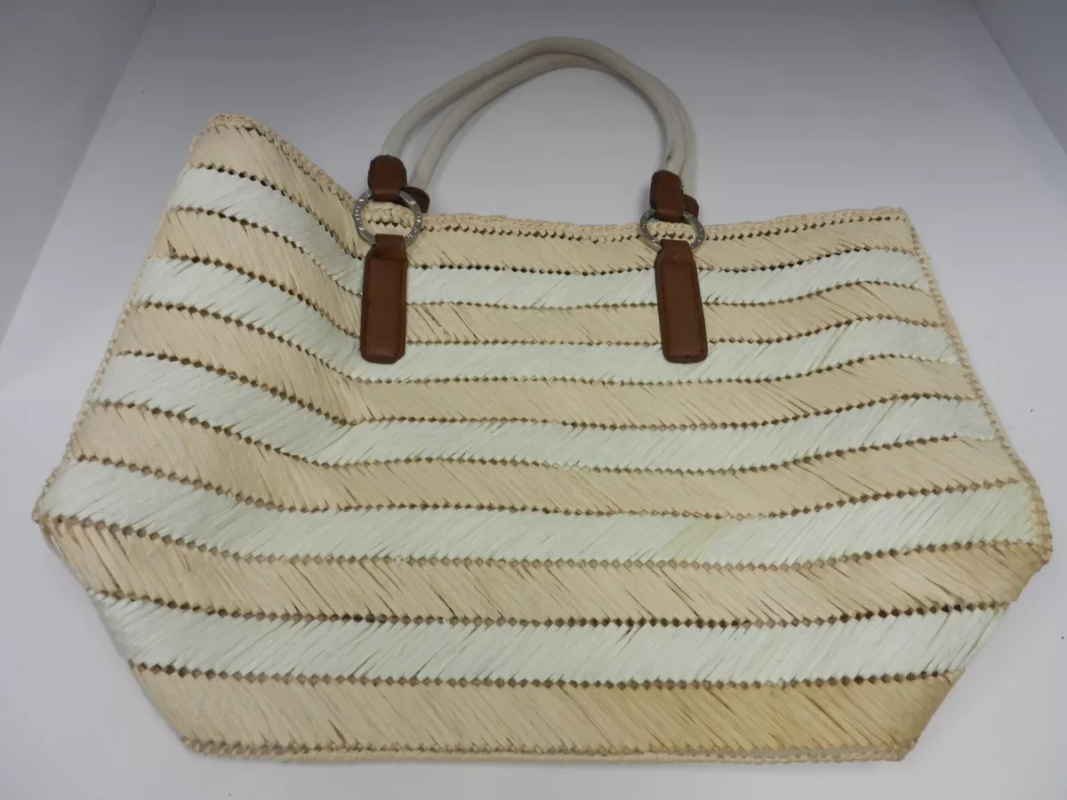 Zingara Designer Beach Bag Brown Woven Straw w Leather Trim &