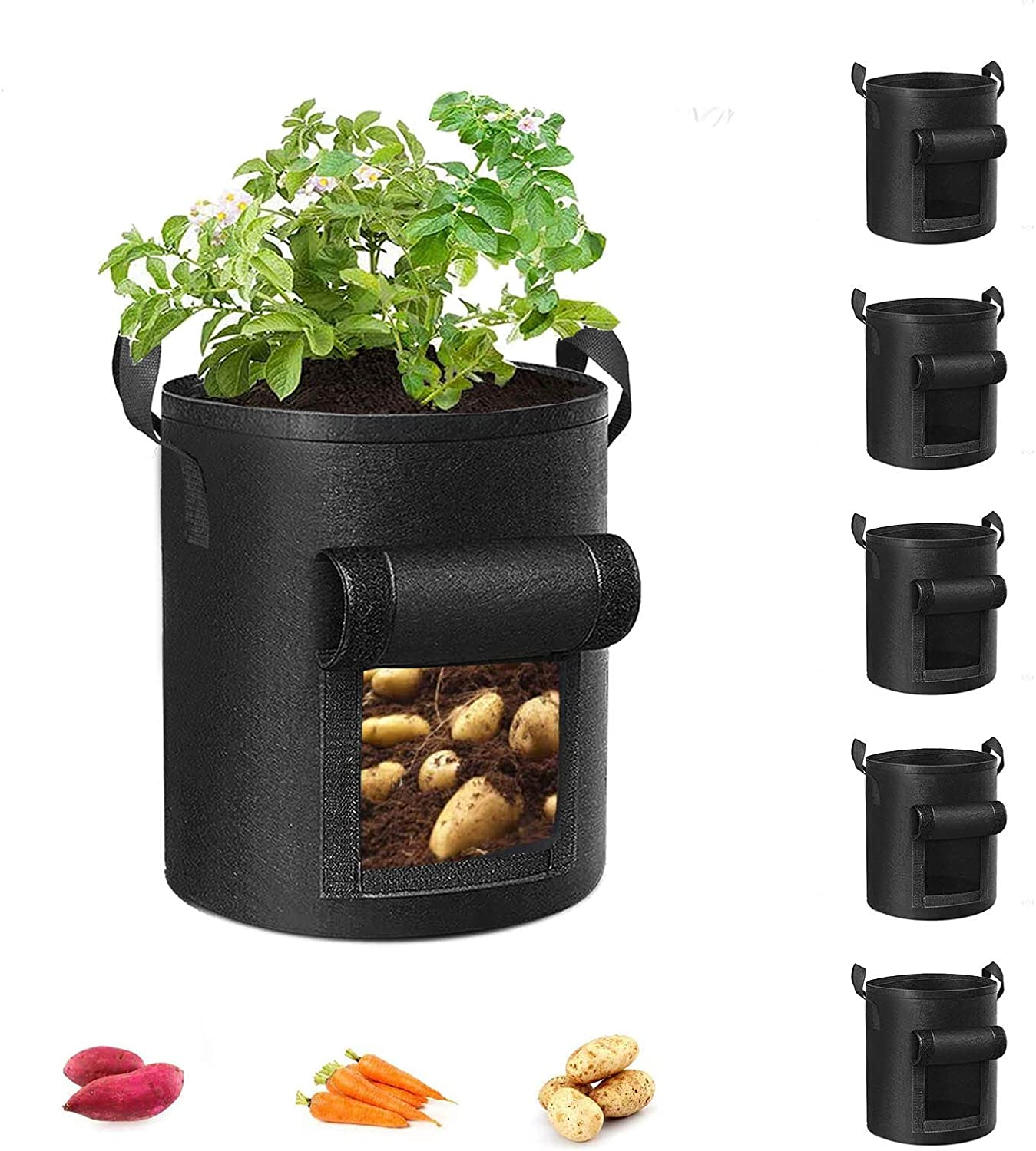 5-Pack 10 Gallon Durable Potato Grow Bags with Reinforced Handles for Gardening