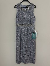 NWT Mac Duggal Steel Blue Sequined Sleeveless Crew Neck Dress 10739 Size 8