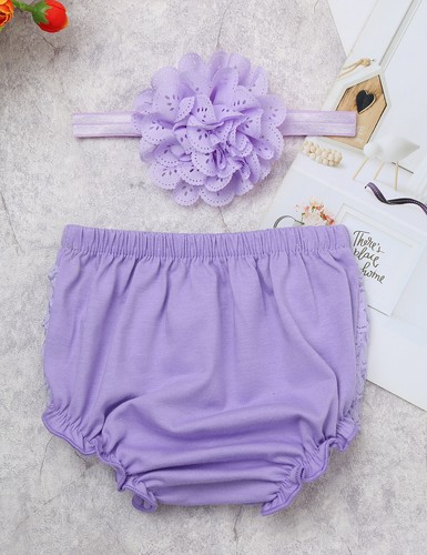 Baby Girls Ruffled Diaper Cover Bloomers Frilly Lace Knicker with Headdress Set - Imagen 62 de 67