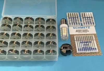 Spulenkapsel +25 Spulen,LED Lampe + Nadeln für fasst alle Pfaff Nähmaschinen TOP