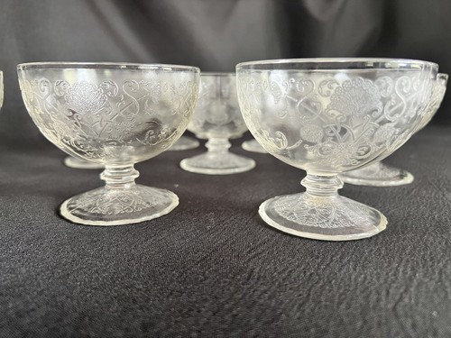 10 Depression Glass Poppy #1 Clear Florentine Sherbet Dessert Ice Cream Bowl Cup - Picture 19 of 20