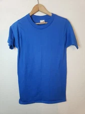 Vintage 1980s Screen Stars Blank Single Stitch T Shirt Blue Small RETRO 80s Usa