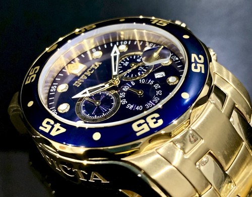 Invicta Mens PRO DIVER SCUBA Chronograph Blue Dial 18Kt Gold Plated Watch 0073 - Picture 3 of 12