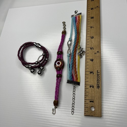 H1 Lot Purple pink Multicolor glass unicorn LOVE Rainbow Boho Retro bracelets 8” - Bild 2 von 6