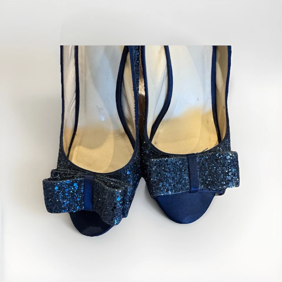 Zapatos de tacón Kate Spade "Encanto" azul brillo con lazo punta abierta talla 10 Foto 2 de 4