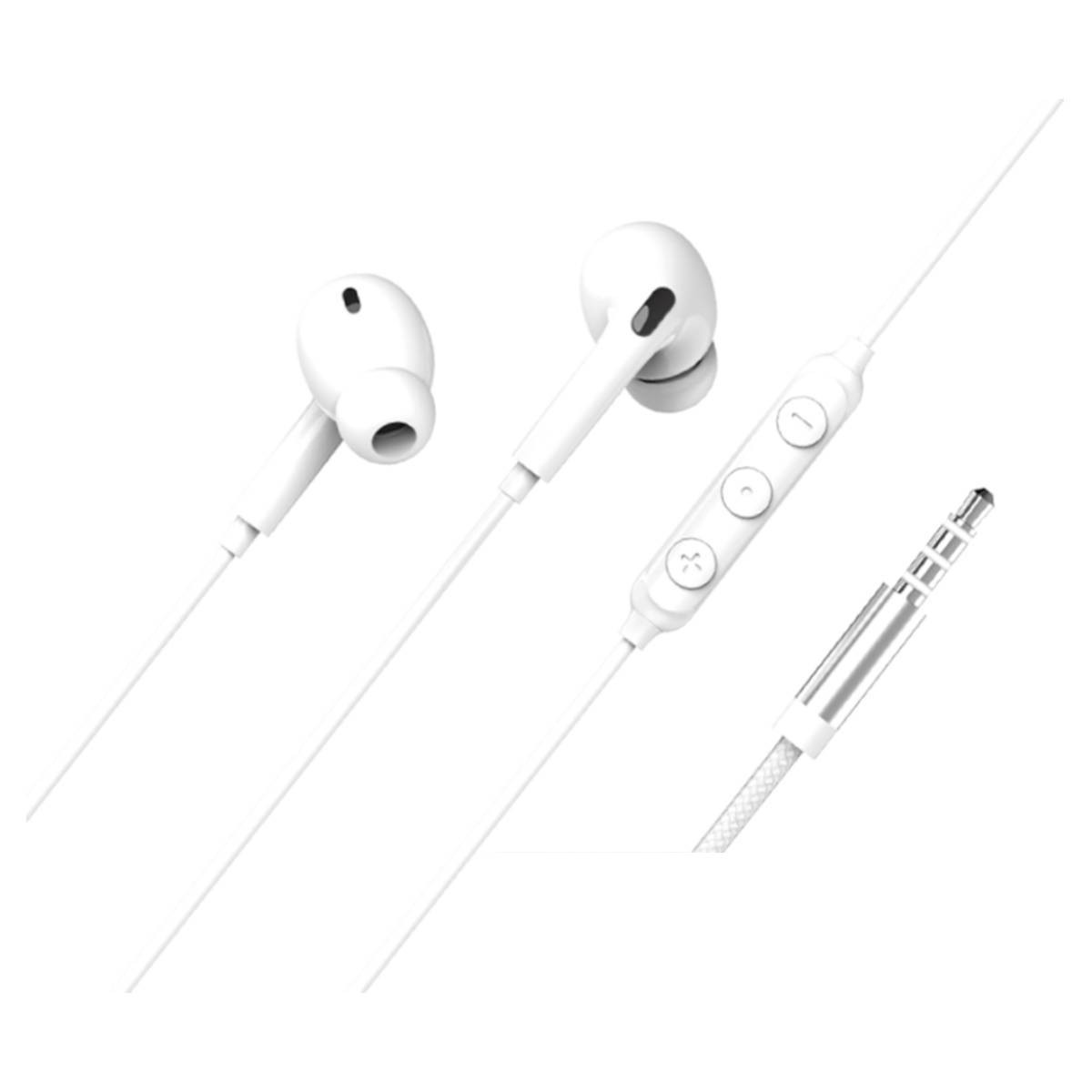 Auricolari In-Ear FORCE PLAY filaires blancs avec prise jack 3.5mm renforcée pour smartphone