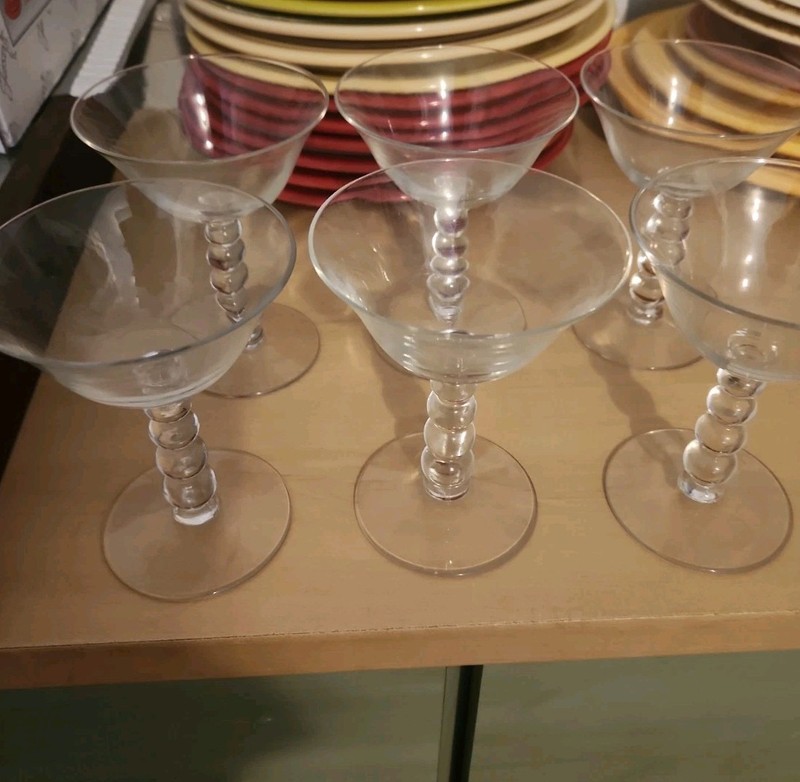 IMPERIAL GLASS CANDLEWICK CLEAR STEM 5 1/4" Tall Champagne/Sherbet Set Of 6