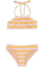 Toobydoo Kid's Girl 2-Piece Sunset Stripe Bandeau Bikini Pink