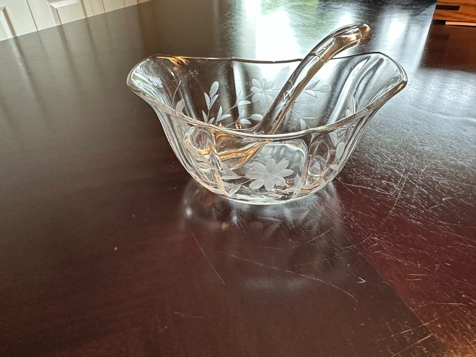 Vintage Etched Glass Mayonnaise Sauce Bowl Ladle Floral Clear 6 In
Opens in a new window or tab