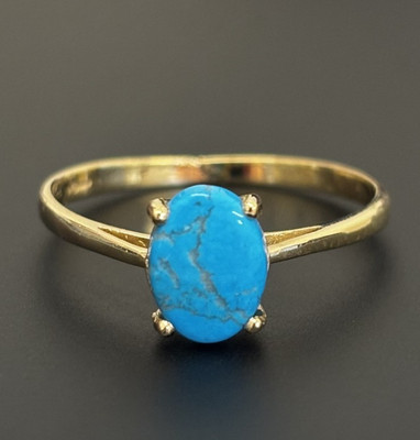 Solitär Ring 9 kt 375 Gelbgold Türkis Matrix, Größe R, US 8,5