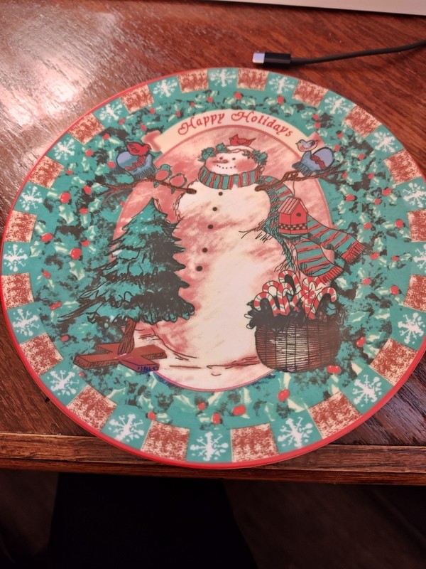 Cornerstone Creations Set 3) Christmas Snowman Scene 8" Salad/Dessert Plates  Y3