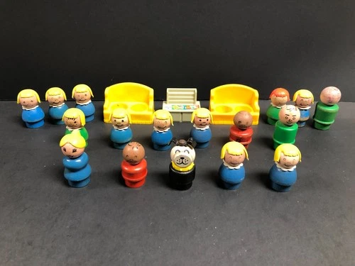Vintage 1970's Wood Fisher Price Little People & Accessories. Lot of (20) items.