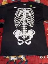 Halloween Skeleton Glow In The Dark T-Shirt Size XL Black