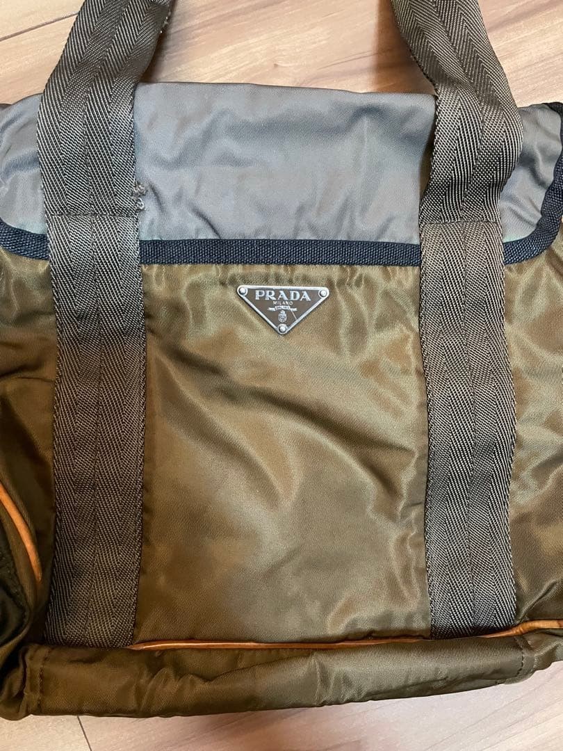 Rare Vintage PRADA Nylon Leather Tote Shoulder Bag Metal Buckle Olive Navy thumbnail 10