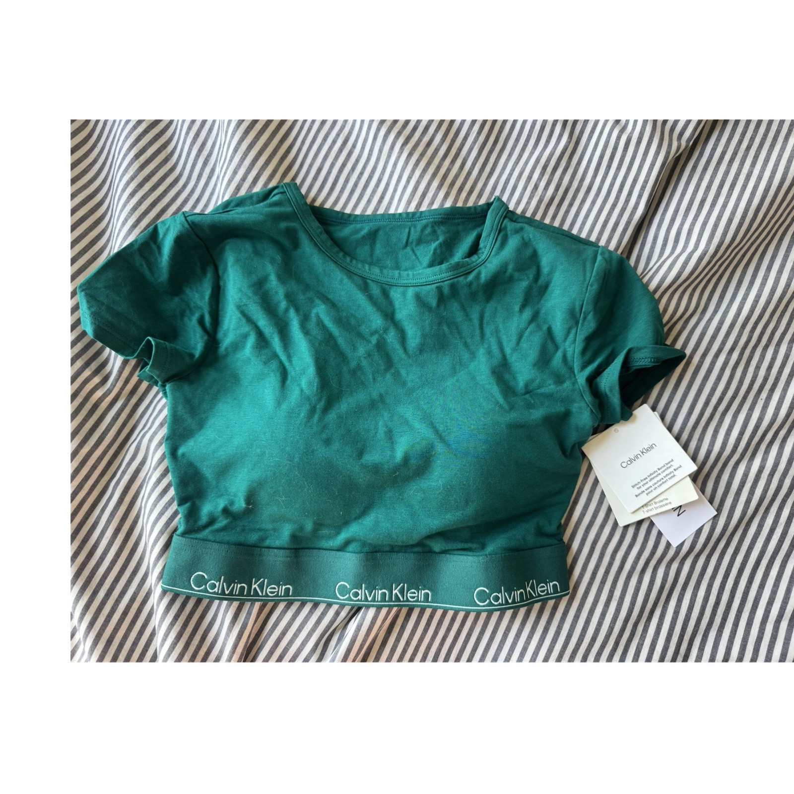 Calvin Klein Green Logo Band Wireless Pullover Stretch Cotton Jersey Bralette M