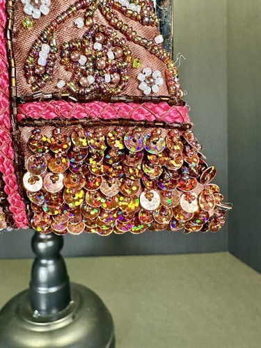Vintage Purse Handbag Clutch Brown Beaded Embroidered Floral Kiss Lock Evening - Picture 16 of 21