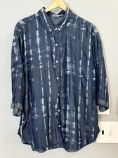 Laurie Felt Top Easy Luxe Tencel 3/4 Sleeve Button Up Womens Large