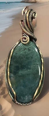 Moss Agate ~ Handmade copper wire wrapped pendant 2n