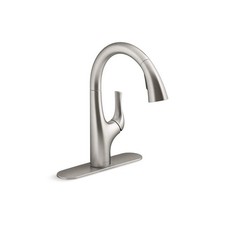 KOHLER Avi Pull Out Sprayer Kitchen Faucet in Lacquer Vibrant Stainless