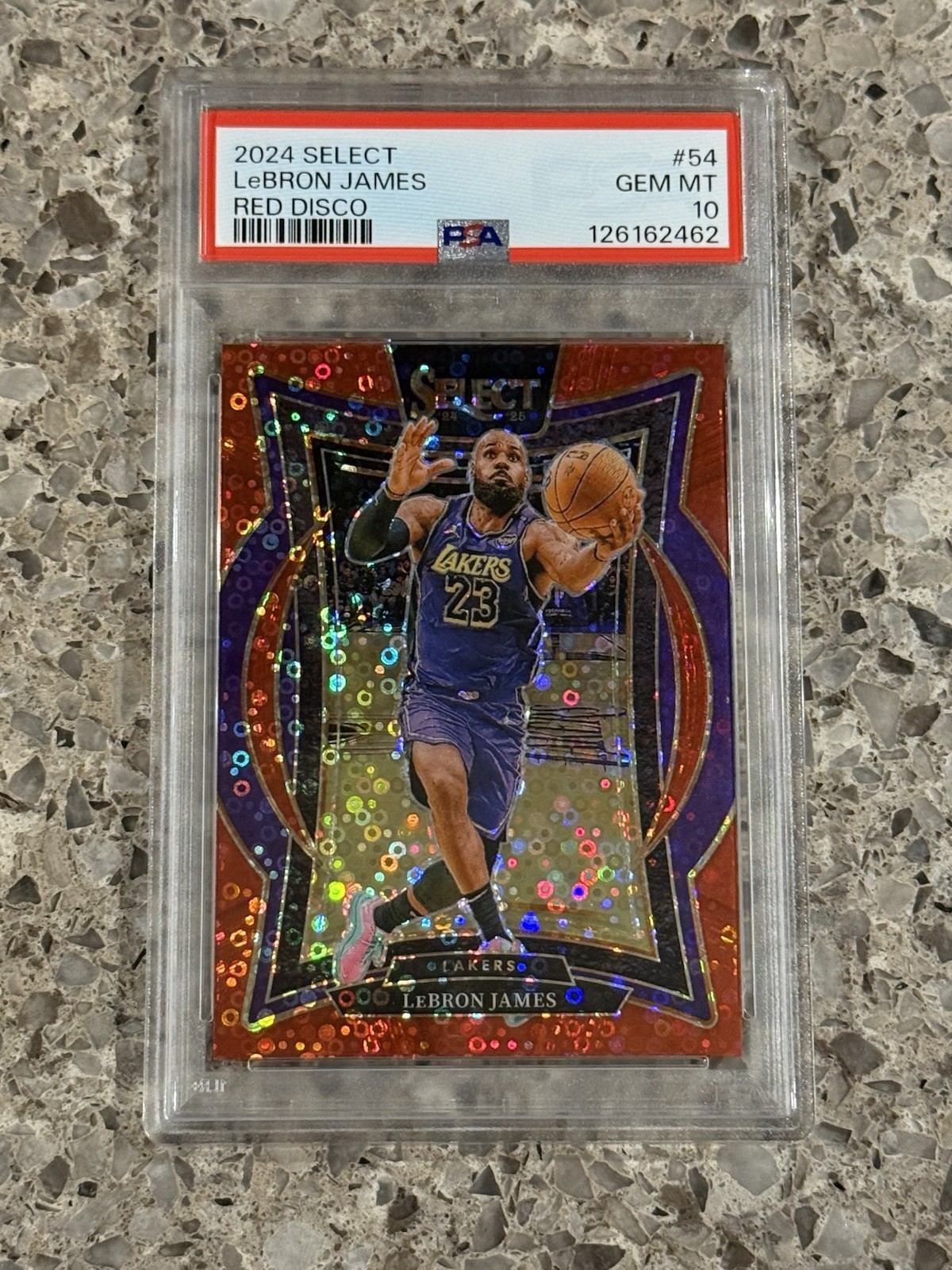 LeBron James 2024 Select Concourse Red Disco Prizm #’d/49 PSA 10 GEM MINT