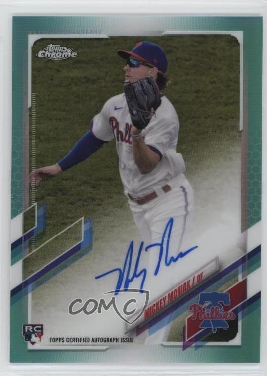 2021 Topps Chrome Rookie Aqua Refractor 153/199 Mickey Moniak #RA-MM Auto 10h2