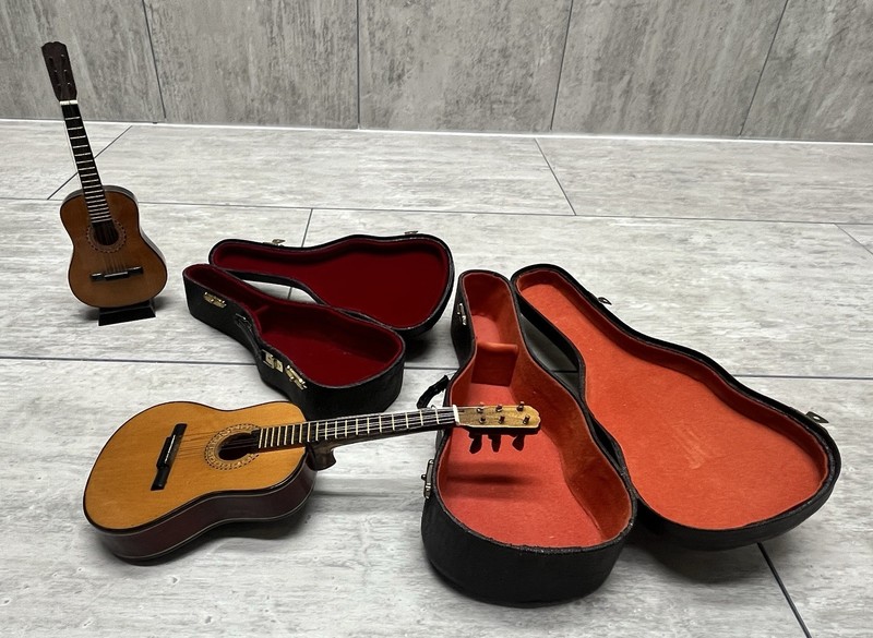 Miniature Guitars With Cases, Lot Of 2