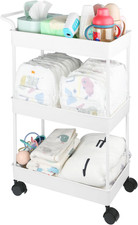Baby Diaper Caddy Organizer, Plastic Movable Cart for Nursery Essentials Storage