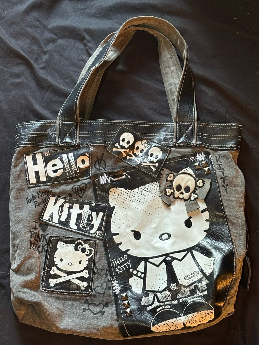 Rare Hello Kitty 2012 Graphic Patchwork Punk Loungefly Tote Bag