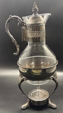 Silver Plate & Glass lidded Coffee tea carafe Pot Ornate warner Stand 14"  VTG