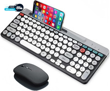 Wireless Keyboard and Mouse Combo with Phone Tablet Holder, Rechargeable Dual