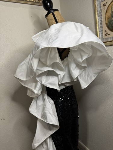 Vintage 80’s C Randall Brooks Black Sequin Formal Dress With White Ruffle - Picture 7 of 21