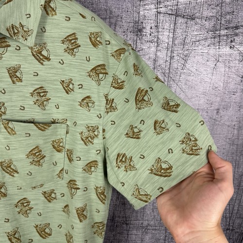 Double RL RRL Ralph Lauren Horse Print Green Jersey Polo Shirt Men's Size L - Picture 2 of 10