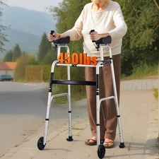 Uimoso 2 in1 Folding Walker with Armrest Pads & 5" Solid Wheel Height Adjustable