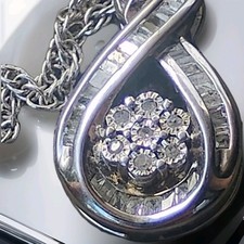 925 Sterling Silver Diamond Cluster InfinityPendant Necklace 18 Inch