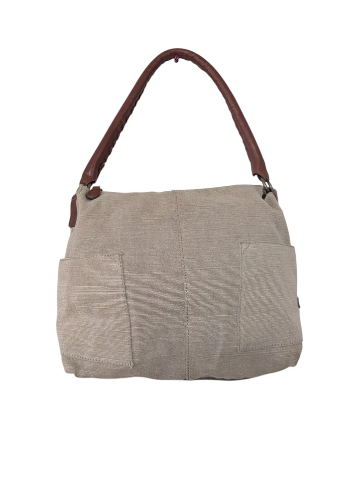 Sundance простота холст двойной карманы с коричневый кожаный сумка с короткими ручками Дамская сумка сумочка - Изображение 4 из 4