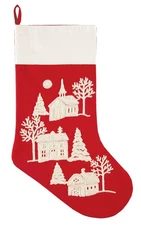 Peaceful Village Church House Barn Scene Retro Look Christmas Holiday Stocking