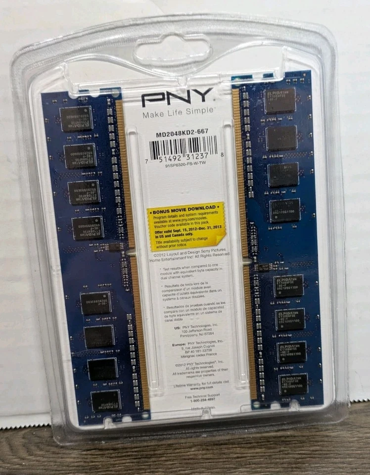 PNY 2GB (2x1GB) PC2-5300 667MHz DDR2 Desktop DIMMs Memory MD2048KD2-667 NEW - Image 3 of 4