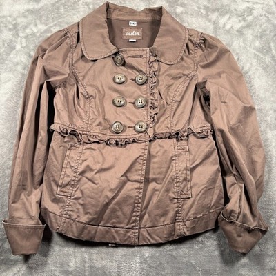 Caslon Jacket Womens Medium Brown Ruffle Peplum Party Cocktail Double Breasted