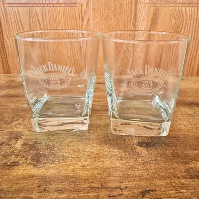 Jack Daniels Whiskey Tumbler Rock Cocktail Glasses Set of 2 Heavy Base