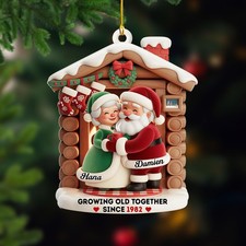 Personalized Couples Christmas Ornament: "Growing Old Together" Santa Gift