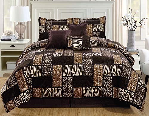 GrandLinen 7 Piece King Size Dark Brown Black Animal Print Safari Comforter - Picture 1 of 2