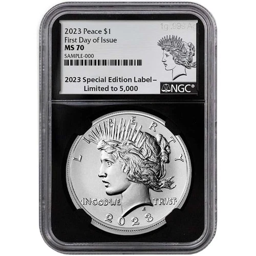 2023 (P) $1 Peace Silver Dollar NGC MS70 First Day of Issue .999 Silver Label