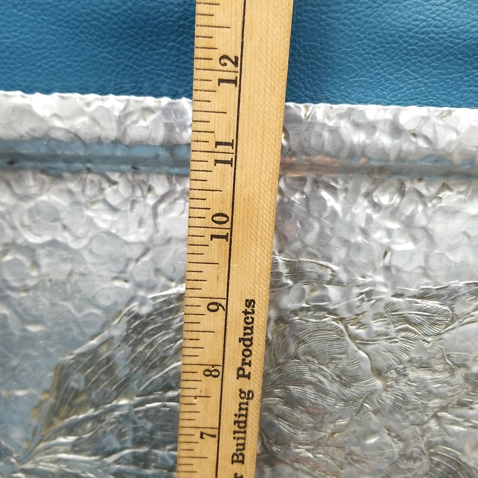 VTG MCM Hammered Aluminum Serving Tray Etched Tulips Floral Bow Handles