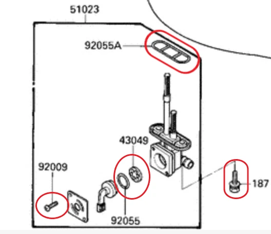 Juego completo de reparación de válvulas Petcock de combustible Kawasaki KDX200, KDX220, KDX250, KLX650 Foto 4 de 4