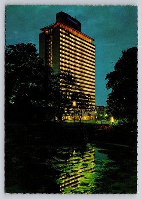 Ludwigshafen BASF-Hochhaus Night View Postcard, Western Germany c.1960s